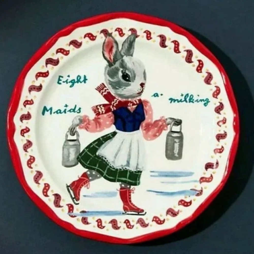 Anthropologie Nathalie Lete-Eight Maids of Milking Holiday Plate, New in Box